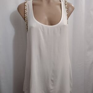 𝅺IMAGINARY Voyage Off White Tank Top Chain Embellishments Women's Size Large